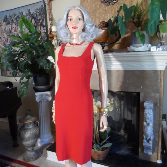 Bergdorf Goodman Scarlet Red Virgin Wool Crepe Sheath Dress Size 2 - Picture 1 of 16